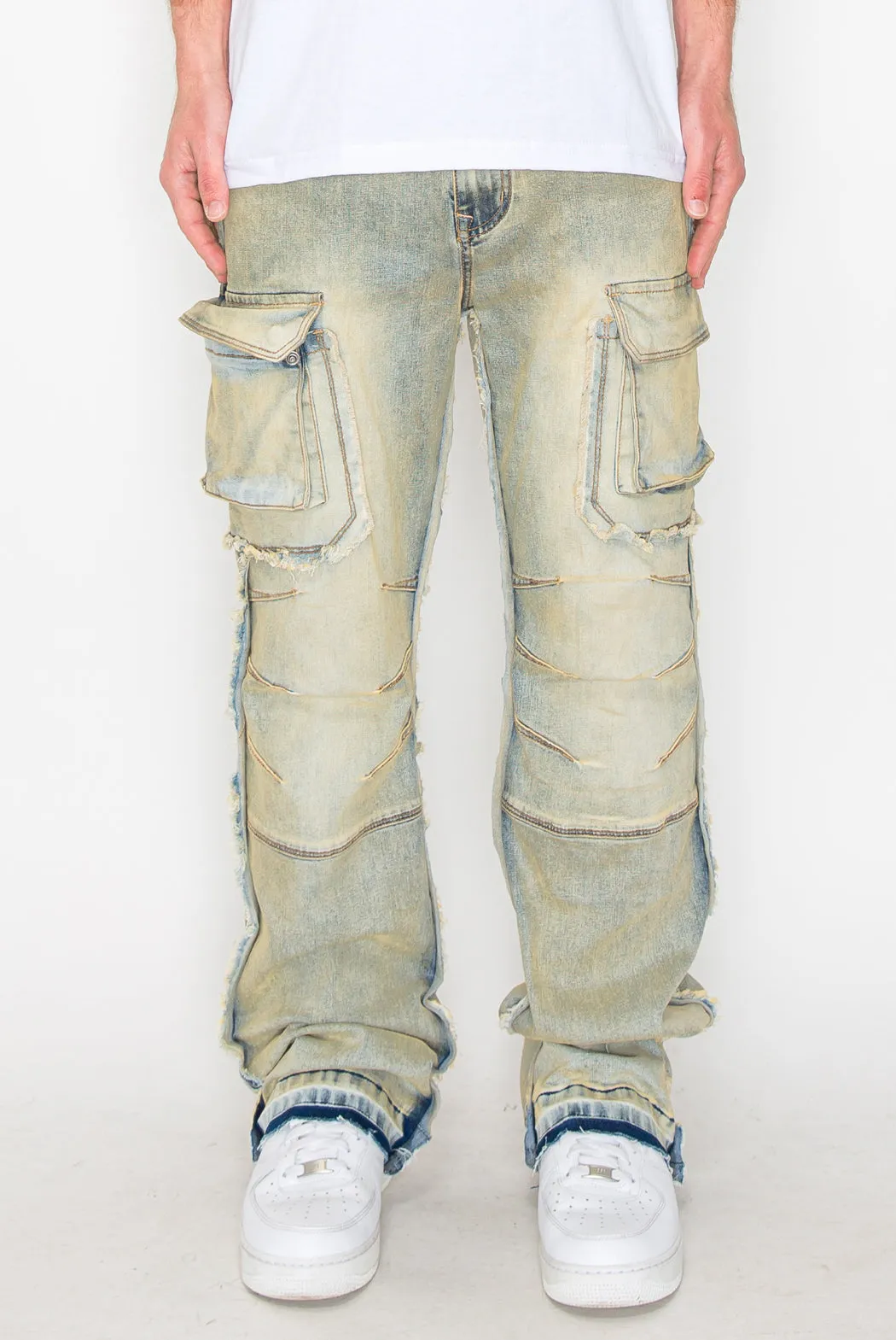 Bootcut Raw Edge Double Cargo Denim Jeans