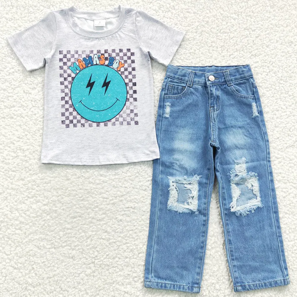 Boutique Boys Clothing Mama's Boy Tee Shirts Denim Pants Sets BSPO0117