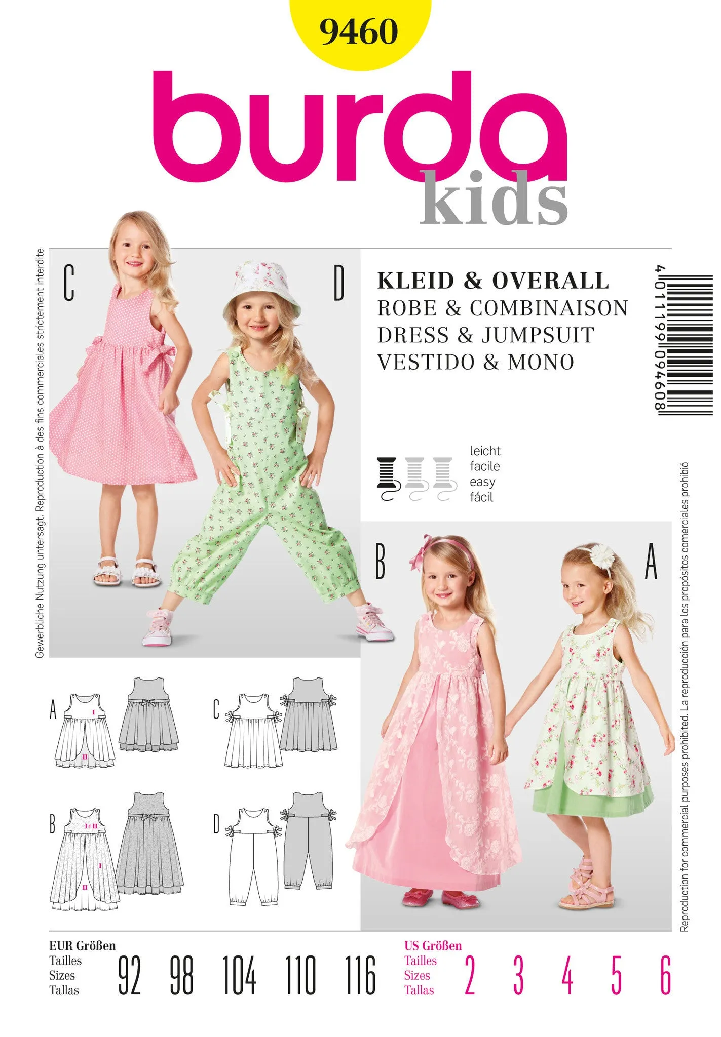 Burda 9460 Girls' Dress and Jumpsuit Pattern