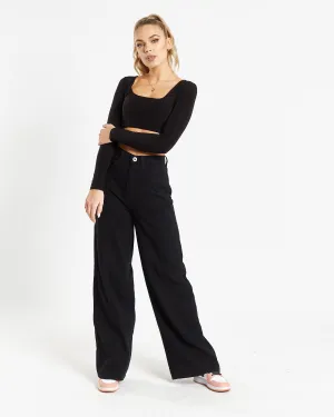 Cairo Wide Leg Jeans In Black Denim