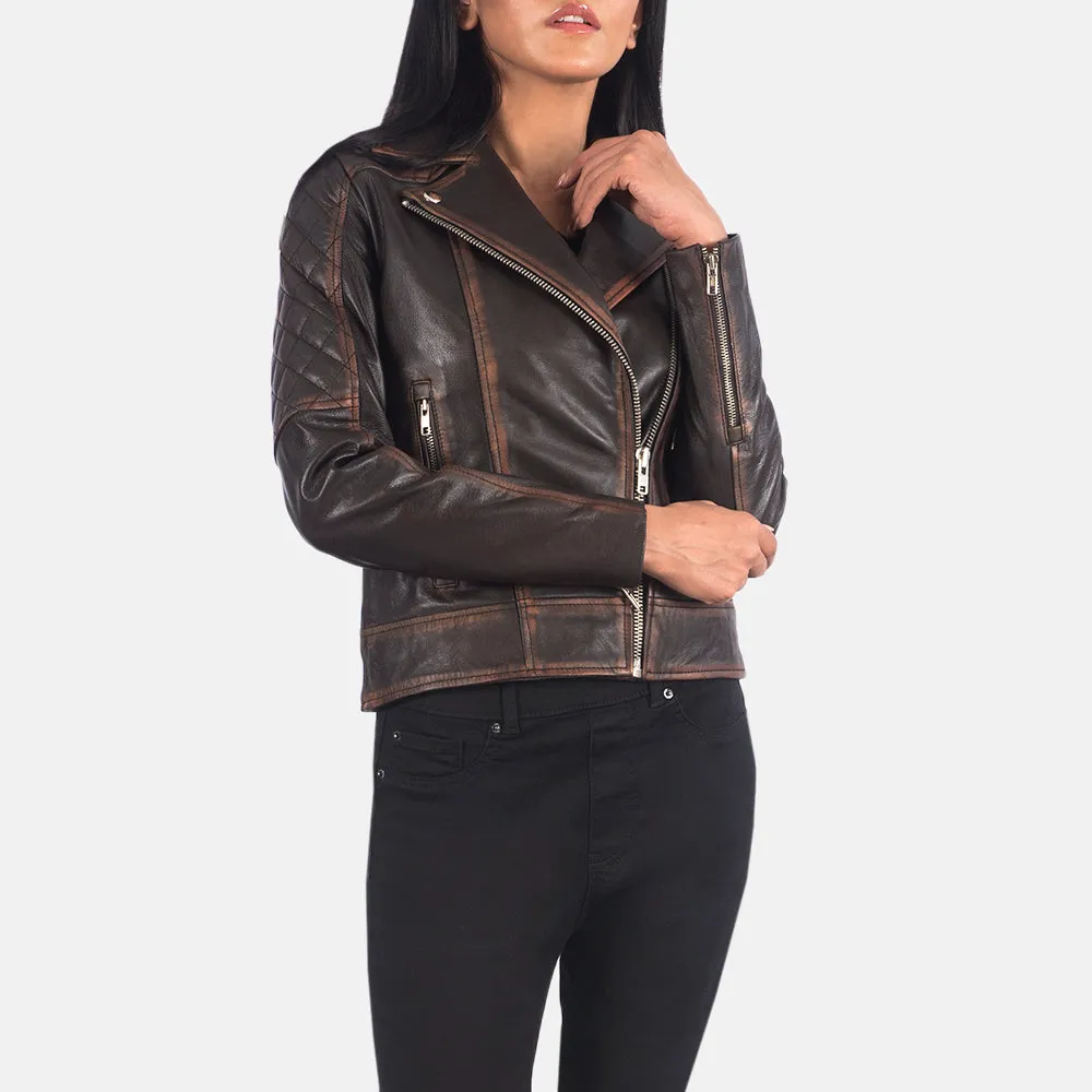 Carolyn Quilted Vintage Brown Biker Jacket