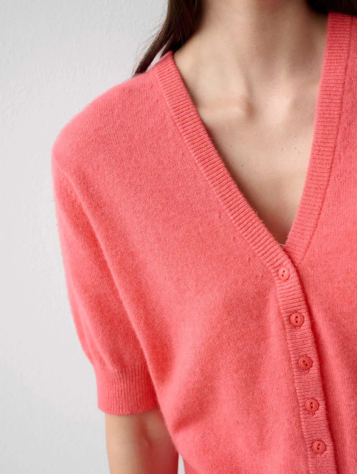 Cashmere Short Sleeve Cardigan in Popsicle Heather