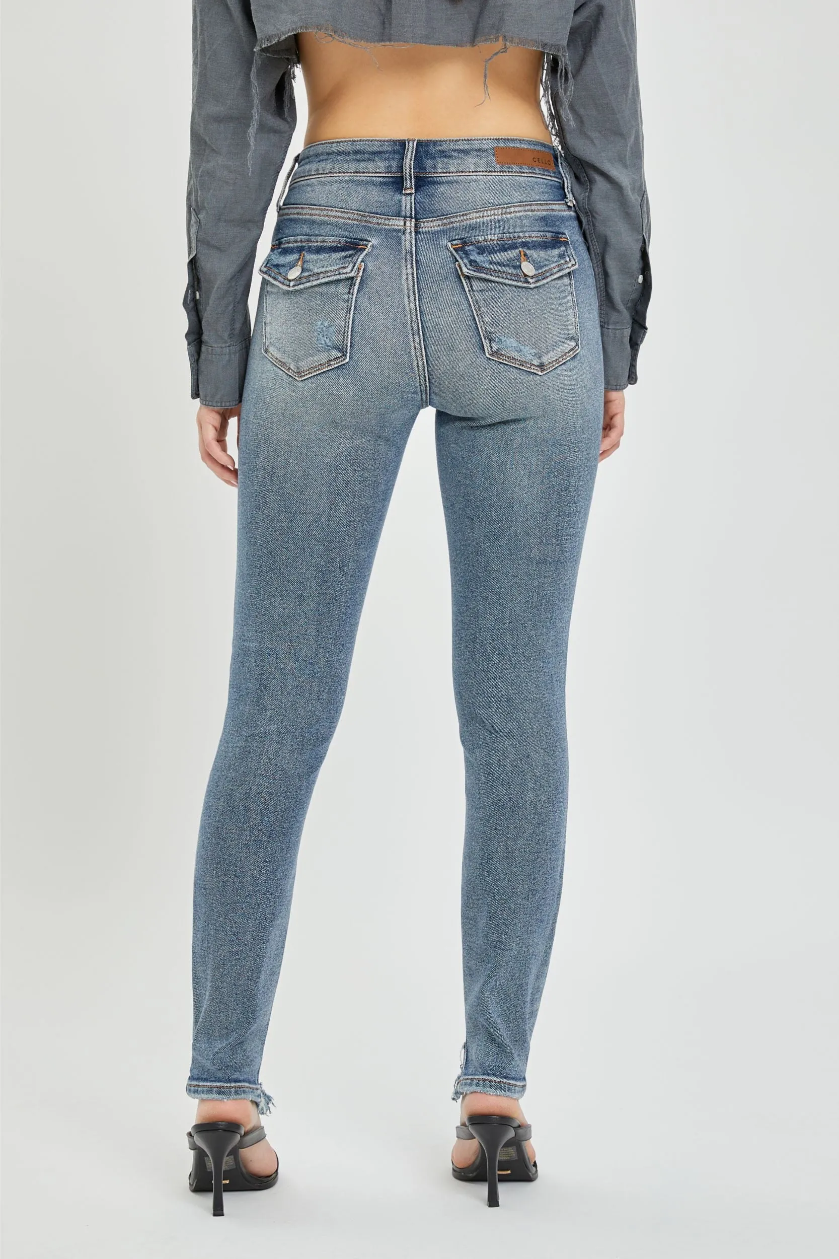 Cello Jeans Mid Rise Skinny Ankle Jeans in Tint