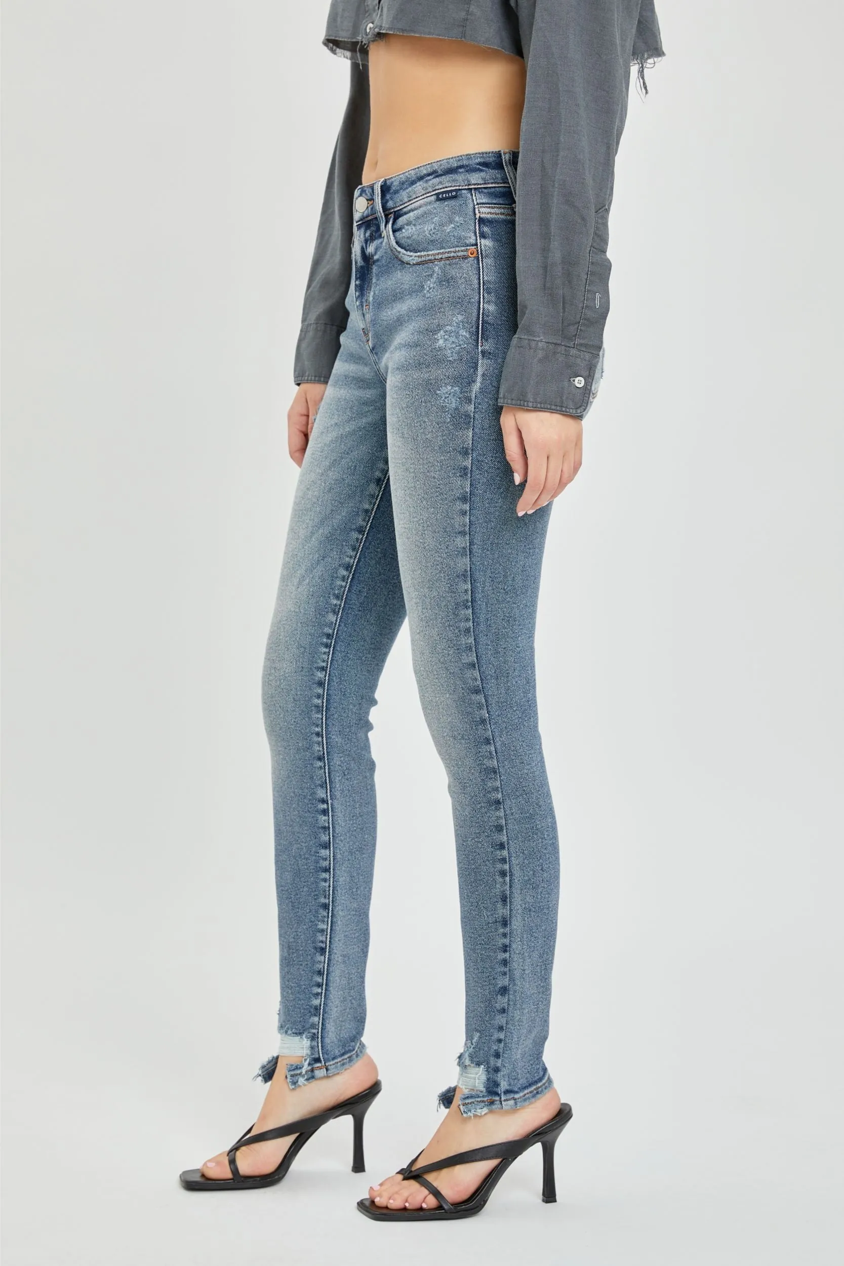 Cello Jeans Mid Rise Skinny Ankle Jeans in Tint