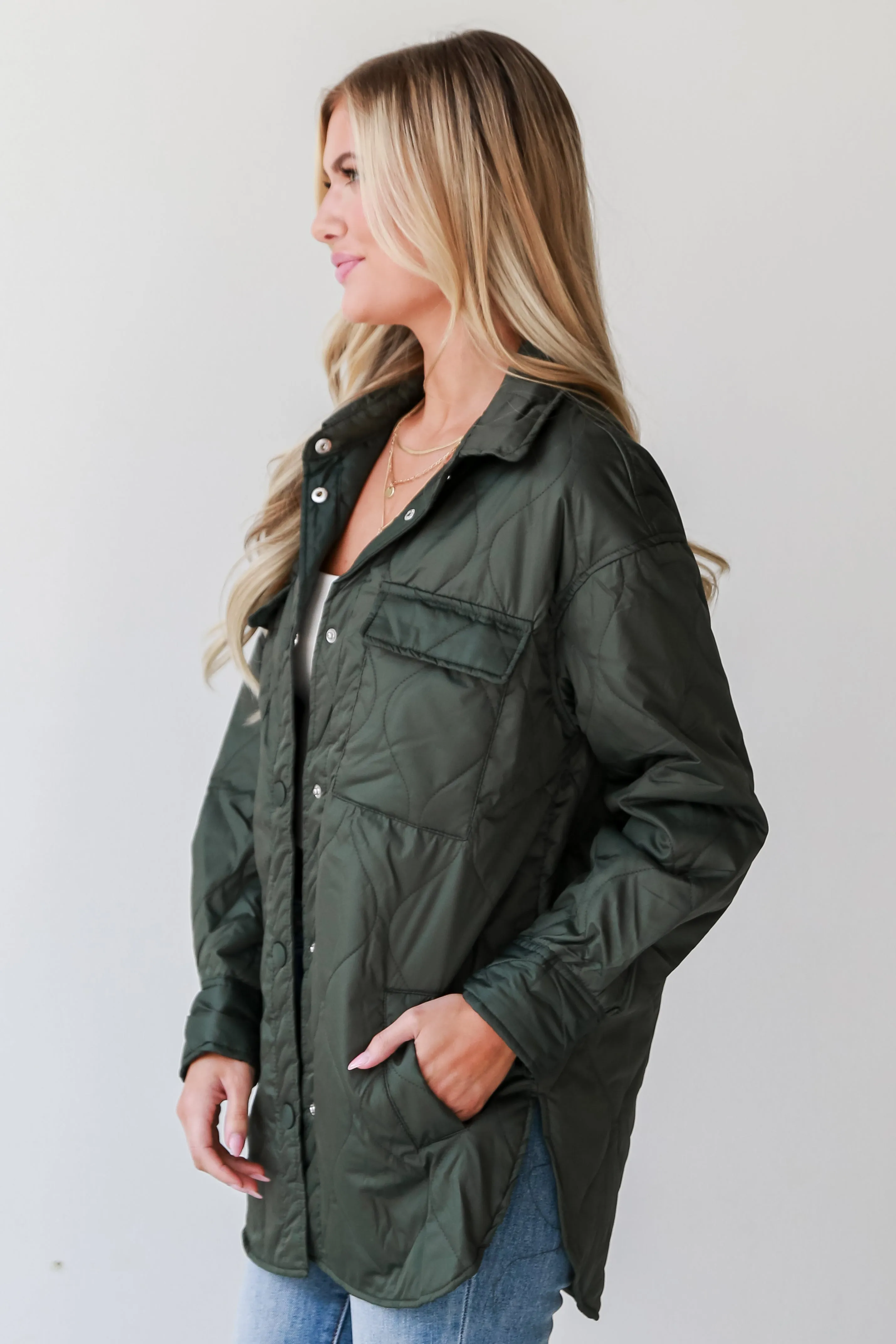 Colder Days Olive Quilted Jacket