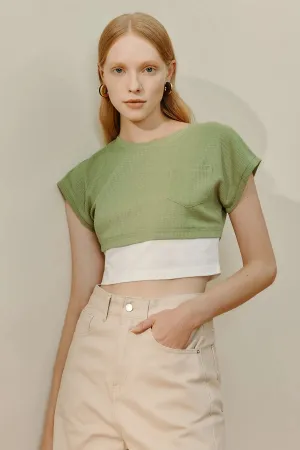 Colorblock Batwing Sleeve Crop Top