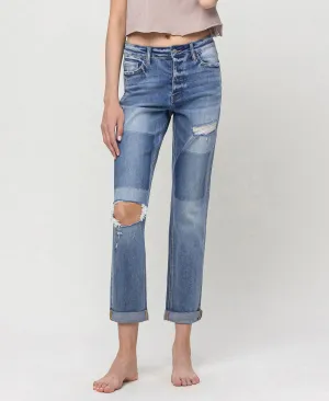 Commander - Mid Rise Button Fly Cuffed Boyfriend Jeans