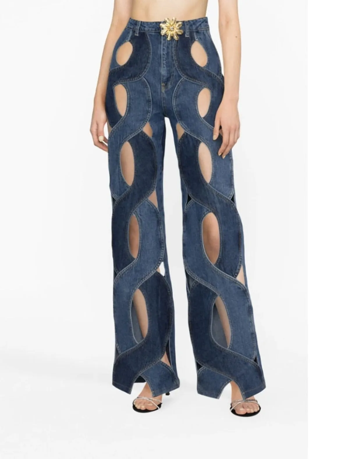 Criss-Cross Denim Flare Pants