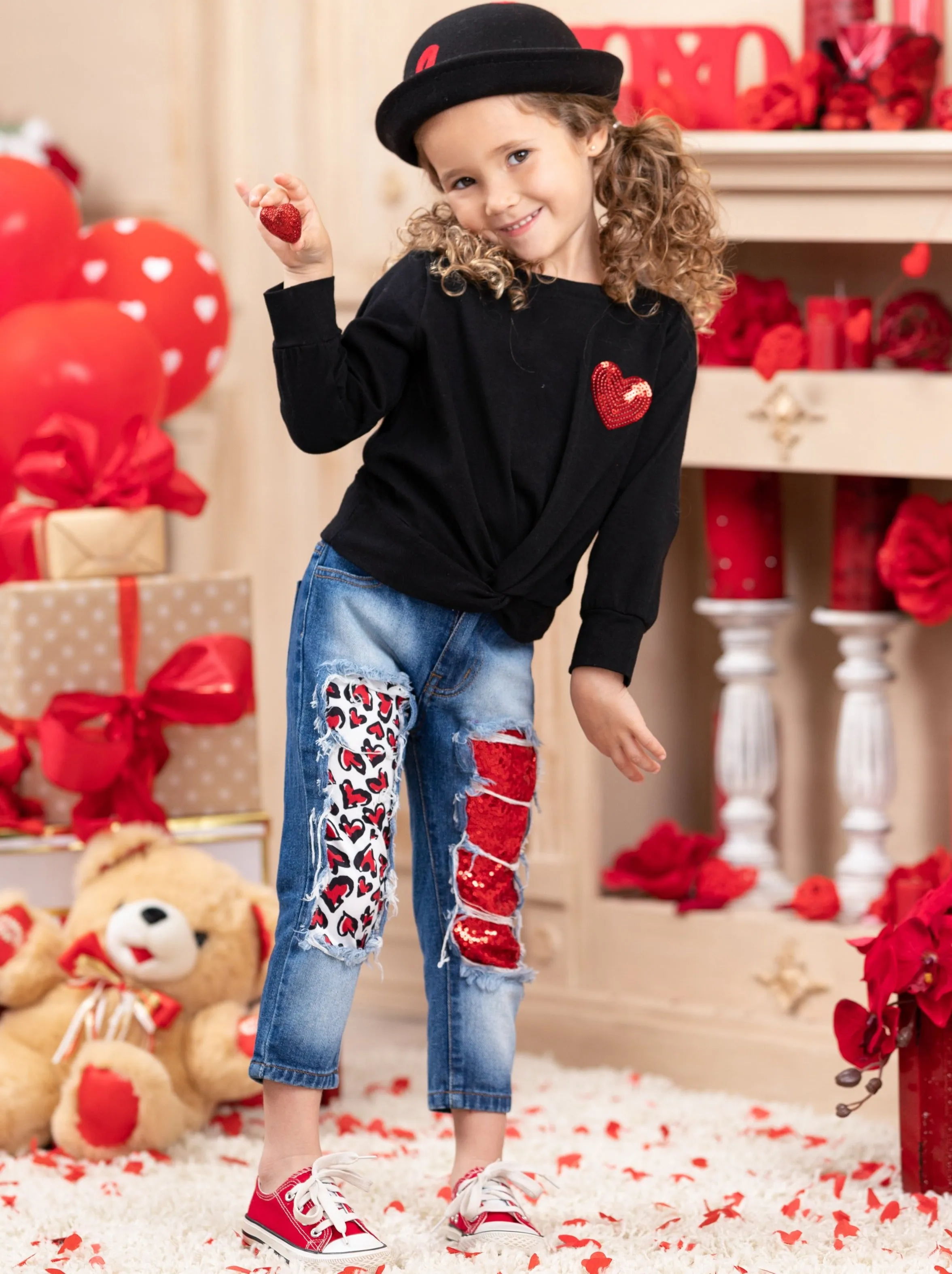 Cutie Pie Sparkle Patched Jeans Set