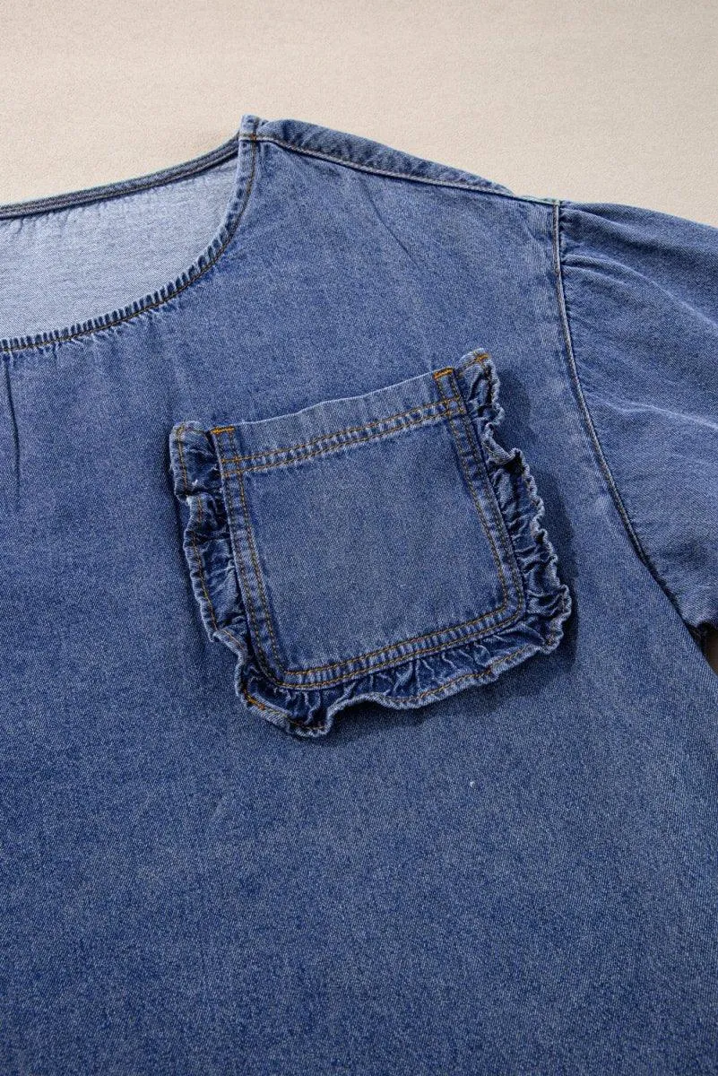 Dani Ruffled Denim Patched Blouse