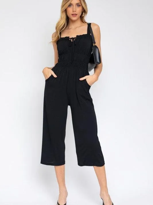 Dark Candy Drawstring Cropped Jumpsuit