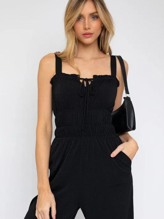 Dark Candy Drawstring Cropped Jumpsuit