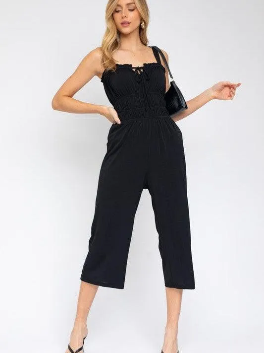 Dark Candy Drawstring Cropped Jumpsuit