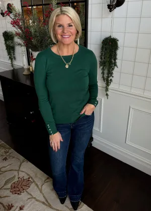 Dark Green Sweater with Pearls