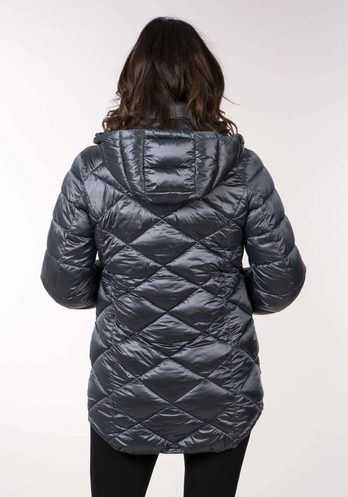 Diamond 3/4 Quilt Jacket - Shiny Petrol