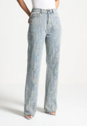 Distressed Boyfriend Jeans - Mid Blue