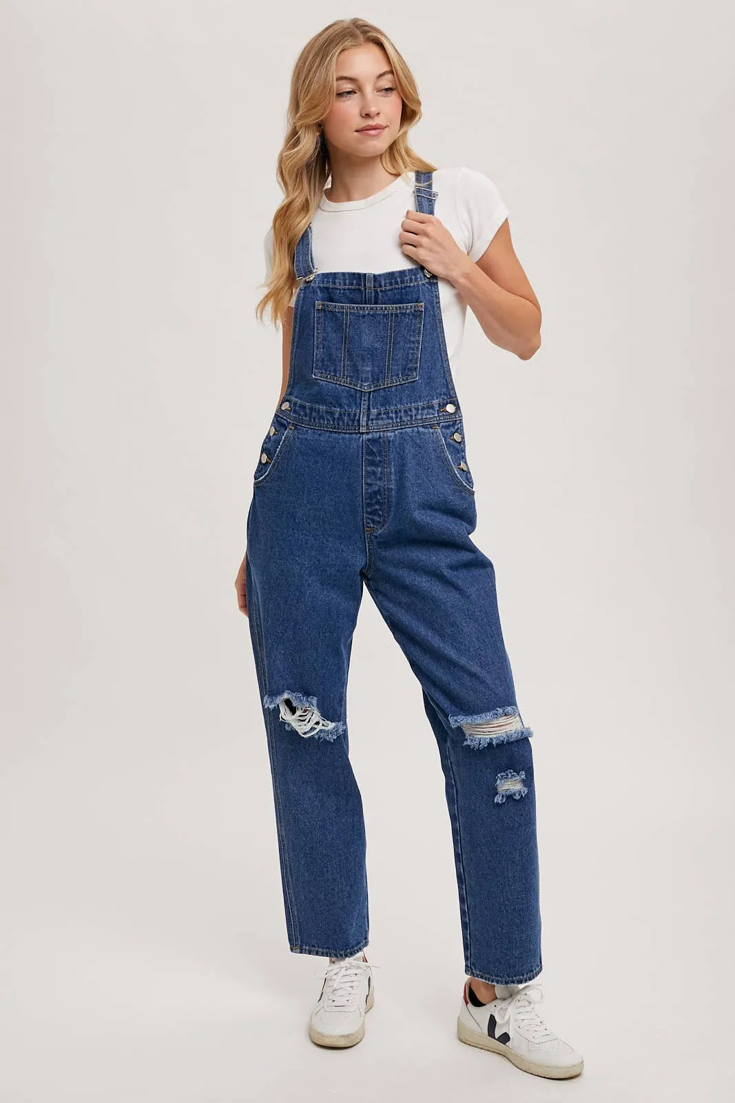 Distressed Dark Wash Overalls