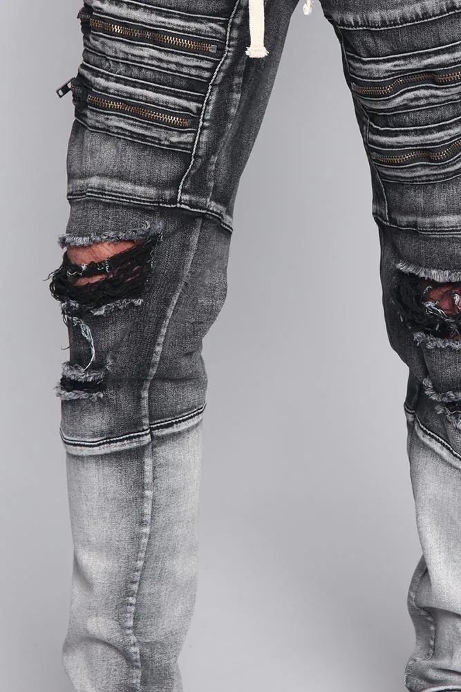 Distressed Dip Dyed Denim Jeans