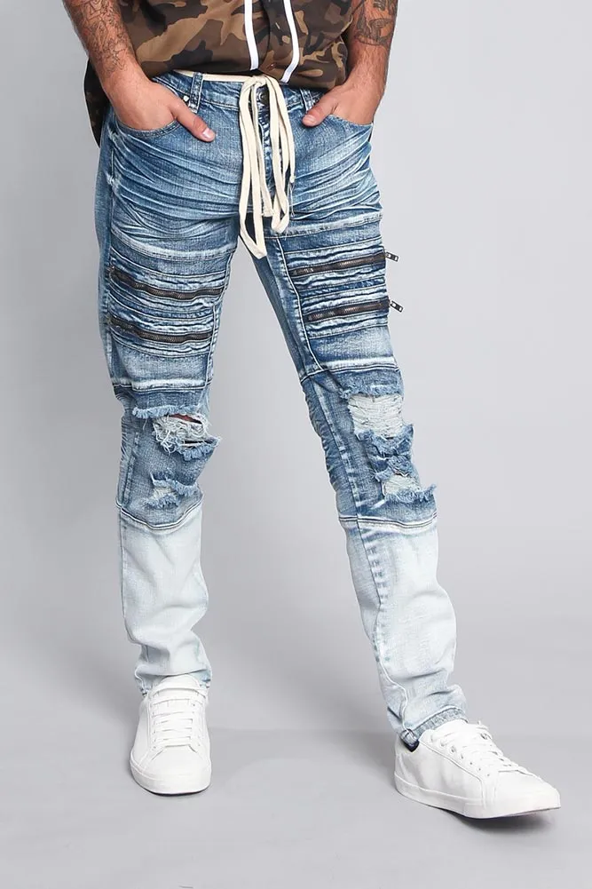 Distressed Dip Dyed Denim Jeans