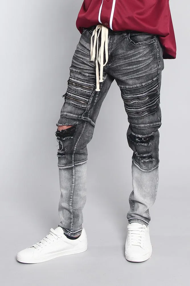 Distressed Dip Dyed Denim Jeans