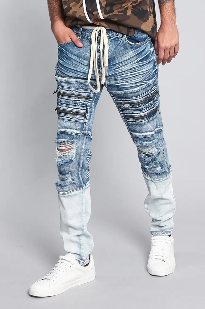 Distressed Dip Dyed Denim Jeans