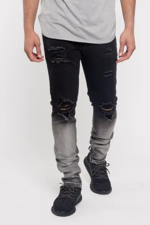 Distressed Dip Dyed Denim Jeans