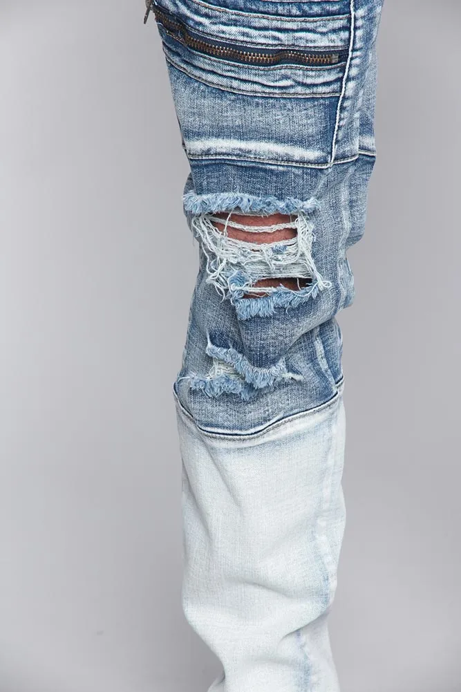 Distressed Dip Dyed Denim Jeans