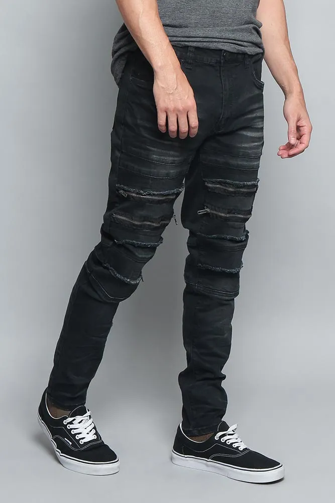 Distressed Zipper Denim Jeans