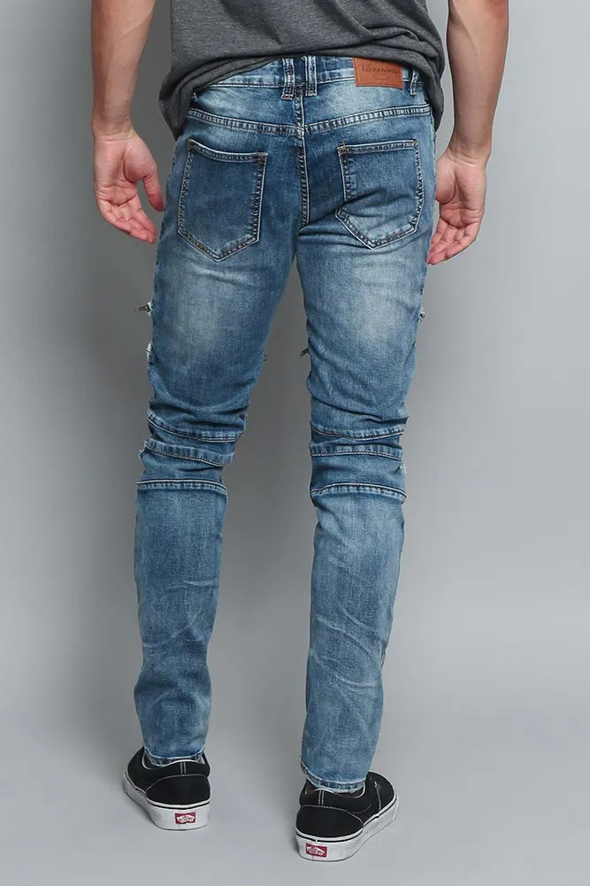 Distressed Zipper Denim Jeans