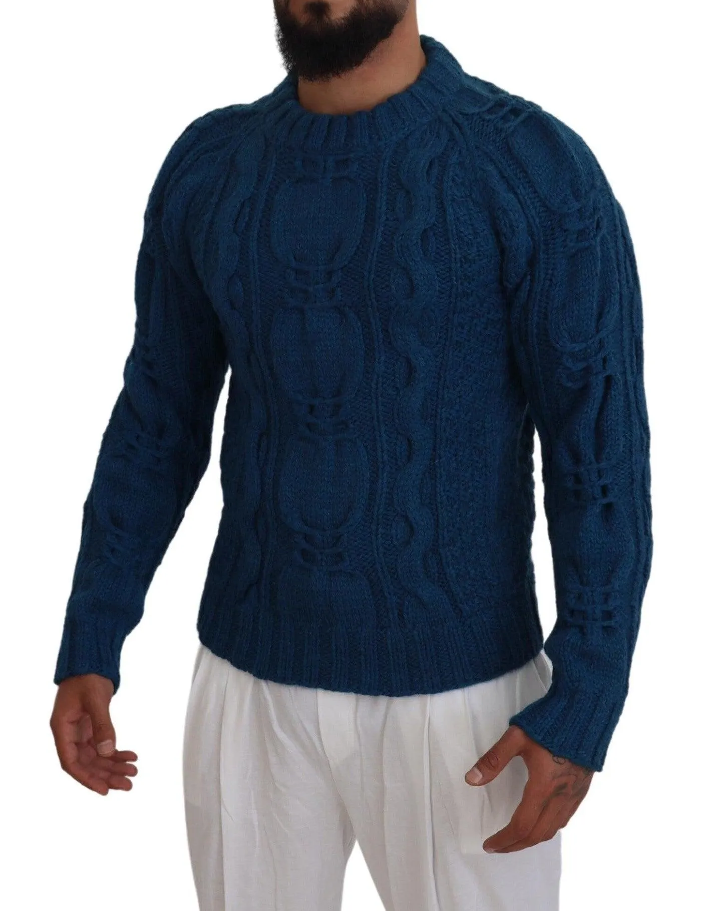 Dolce & Gabbana Blue Knitted Wool Alpaca Pullover Sweater