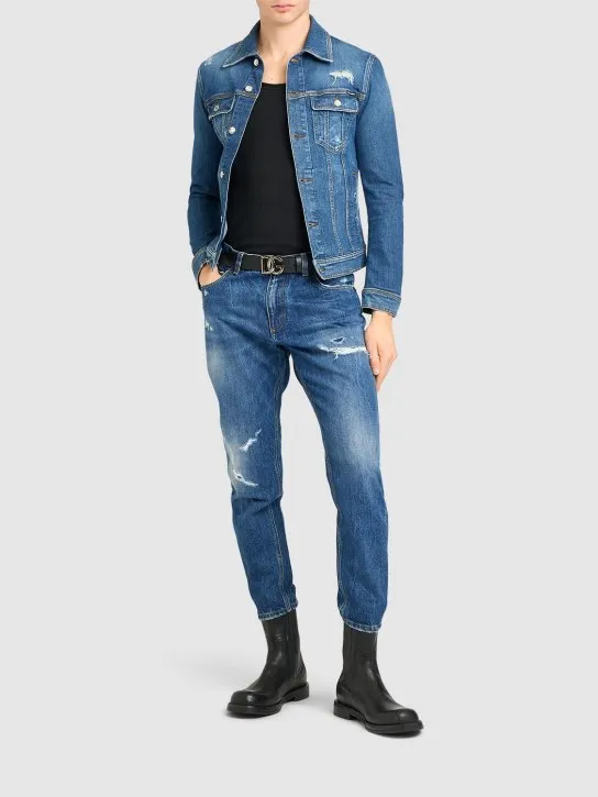 Dolce&amp;Gabbana   Distressed stretch cotton denim jacket 