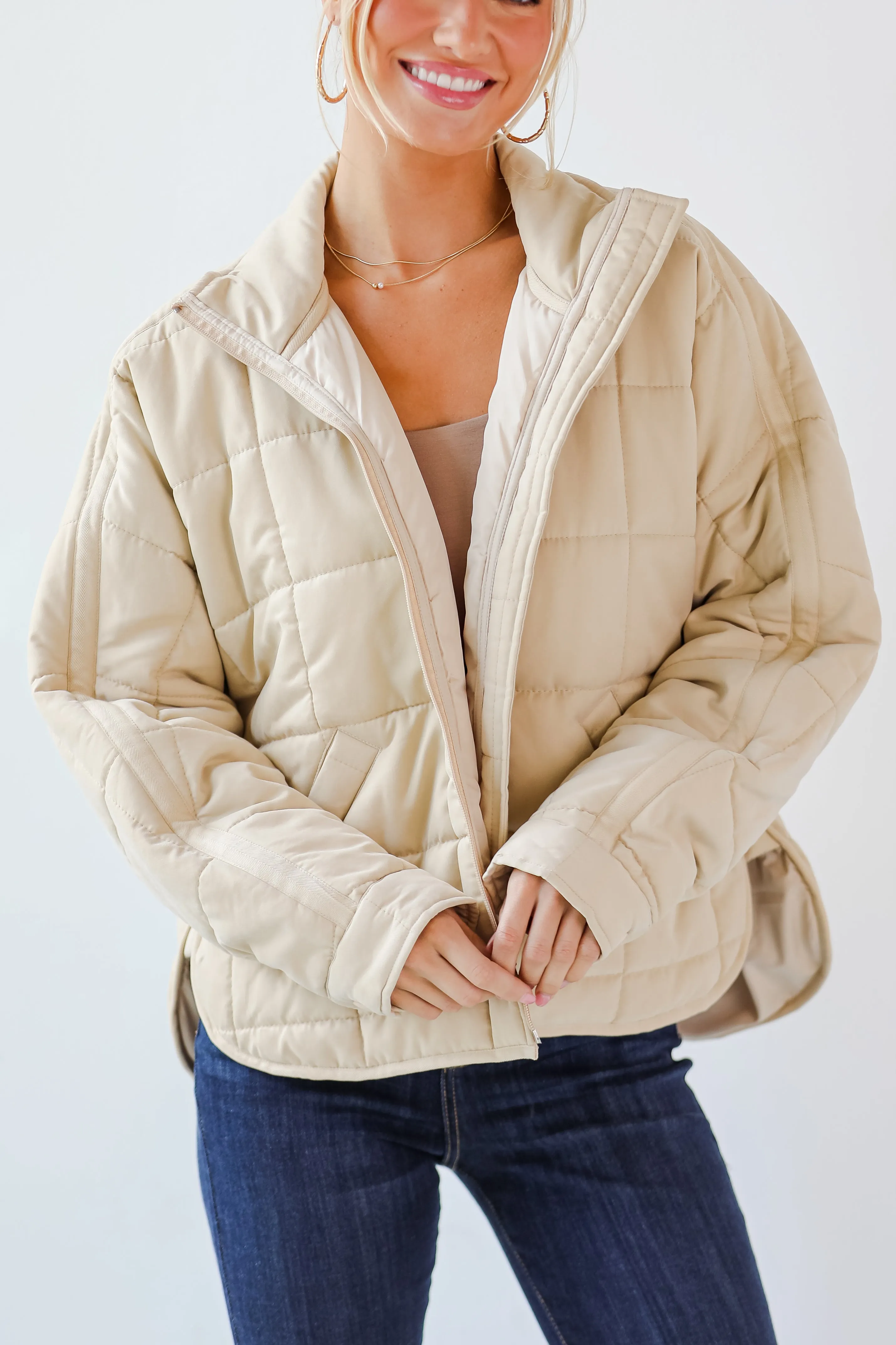 Elevated Weather Beige Quilted Jacket