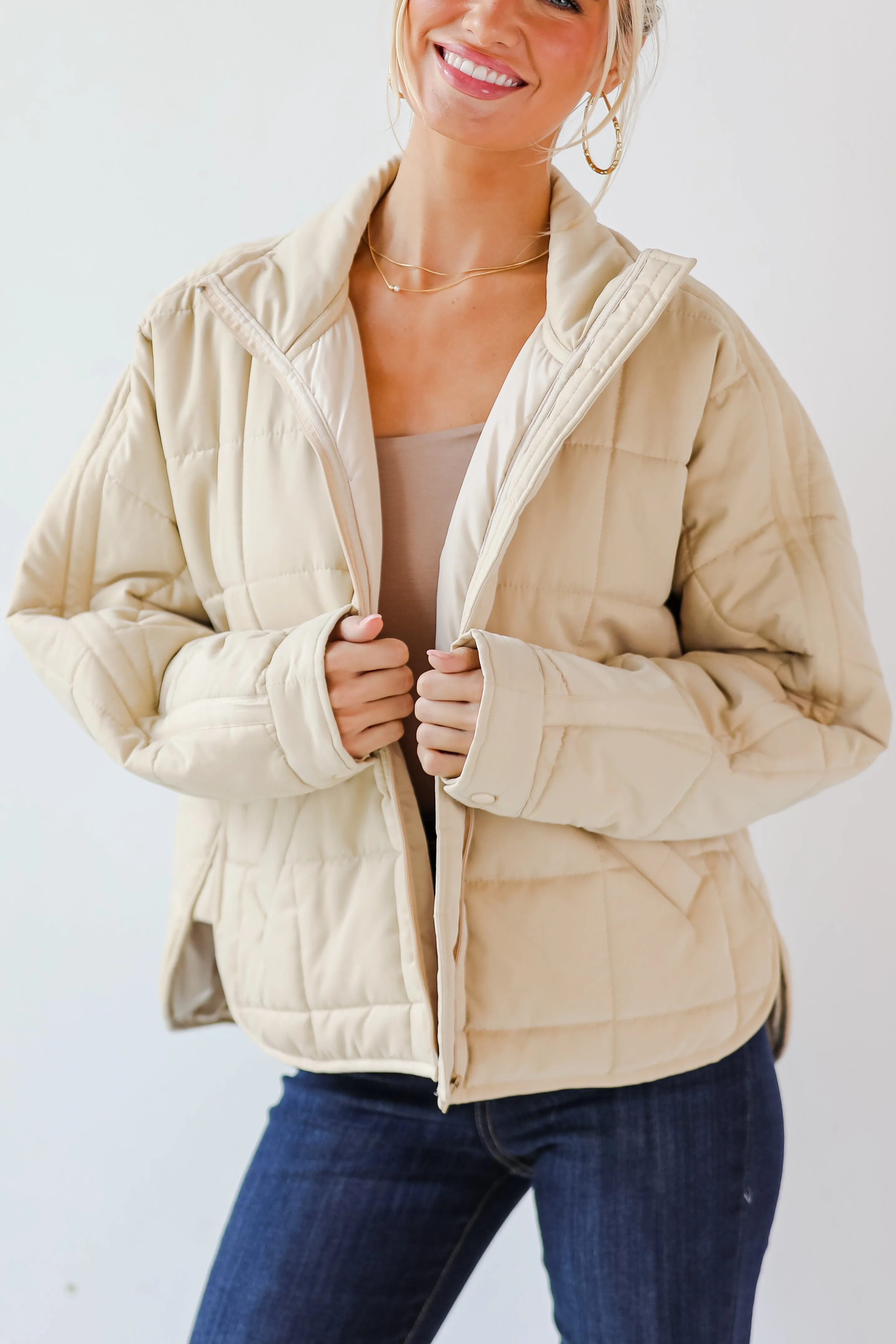 Elevated Weather Beige Quilted Jacket