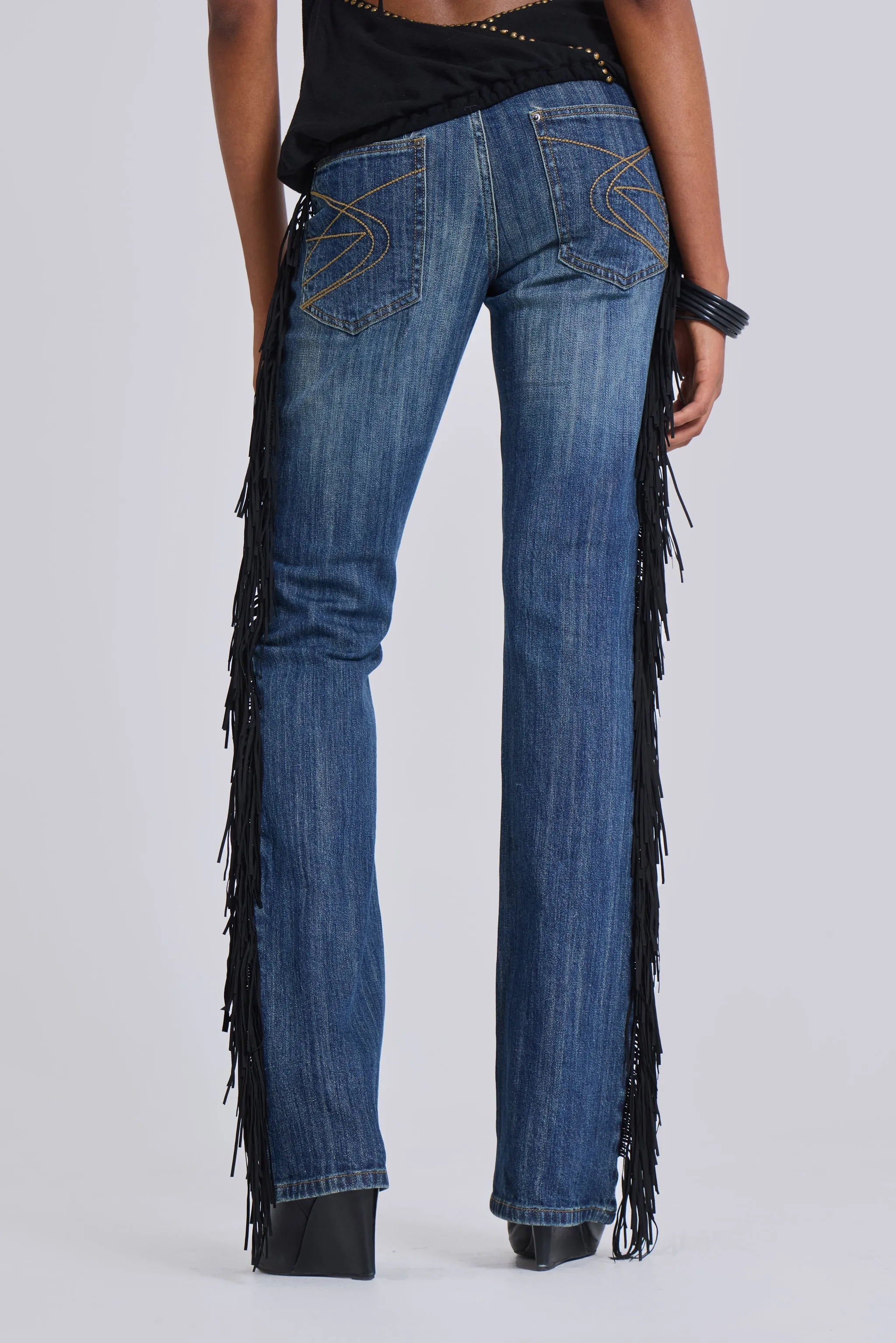 Erin Fringe Bootcut Jeans In Dark Wash