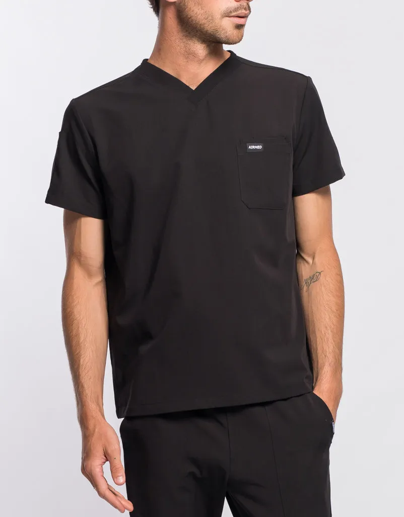 Essential V Neck Scrub Top - Black