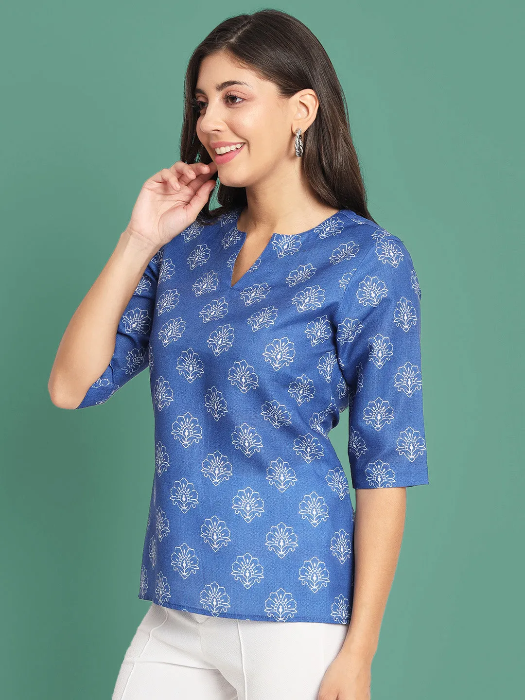 Ethnic Motifs Printed Blue Kurti