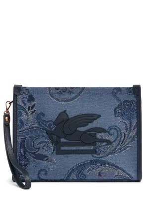 Etro   Medium Fiore denim jacquard pouch 