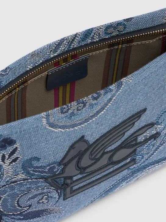 Etro   Medium Fiore denim jacquard pouch 