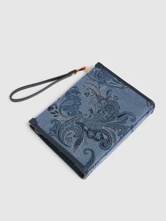 Etro   Medium Fiore denim jacquard pouch 