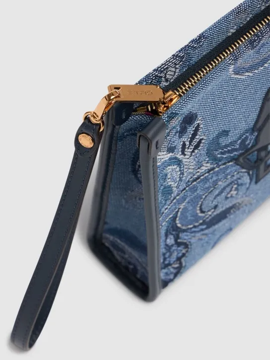 Etro   Medium Fiore denim jacquard pouch 