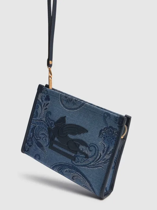 Etro   Medium Fiore denim jacquard pouch 