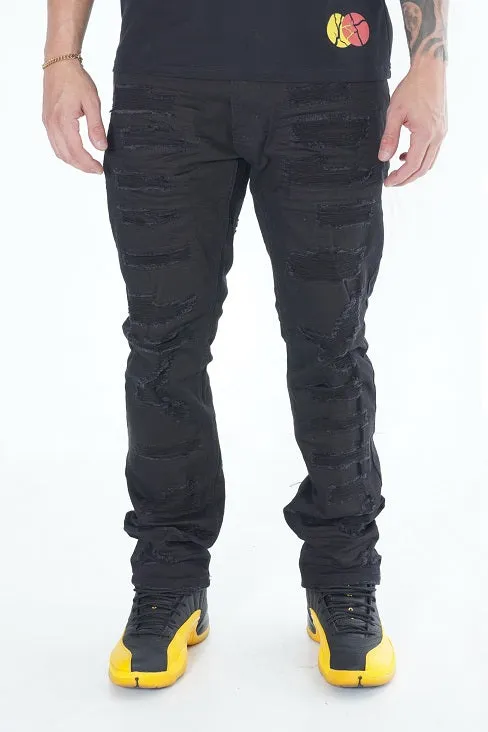 F1734 Frost All Over Shredded Jeans - Jet Black