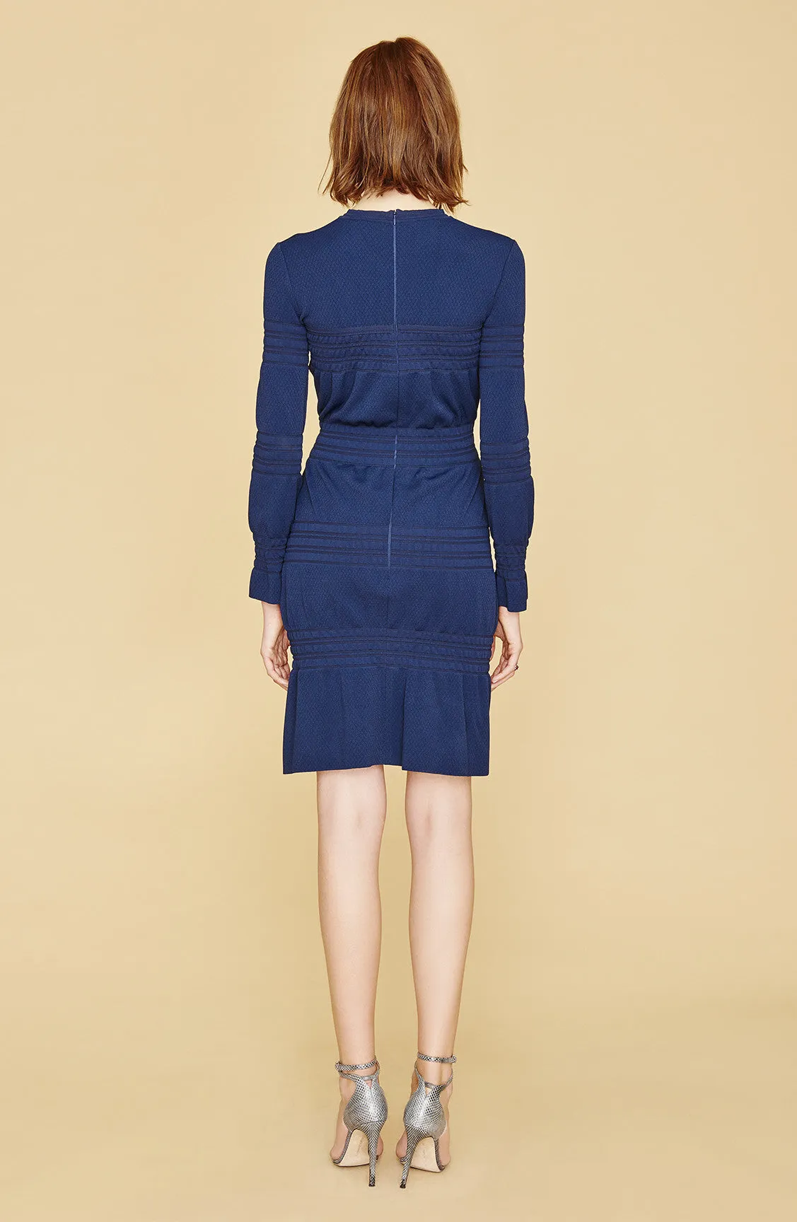 Fayette - Casual, Long Sleeve, Ruched, Knit Navy Blue Dress