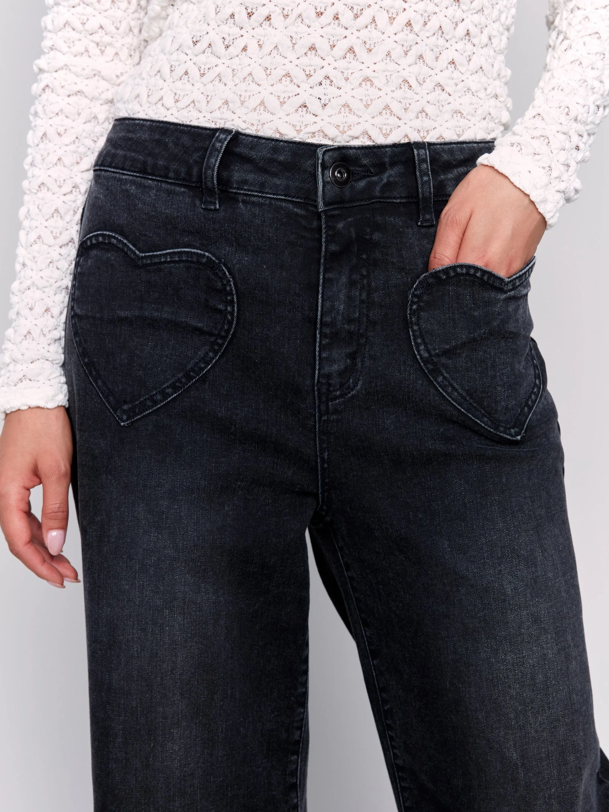 Flare Jeans with Heart Shaped Pockets - Charcoal