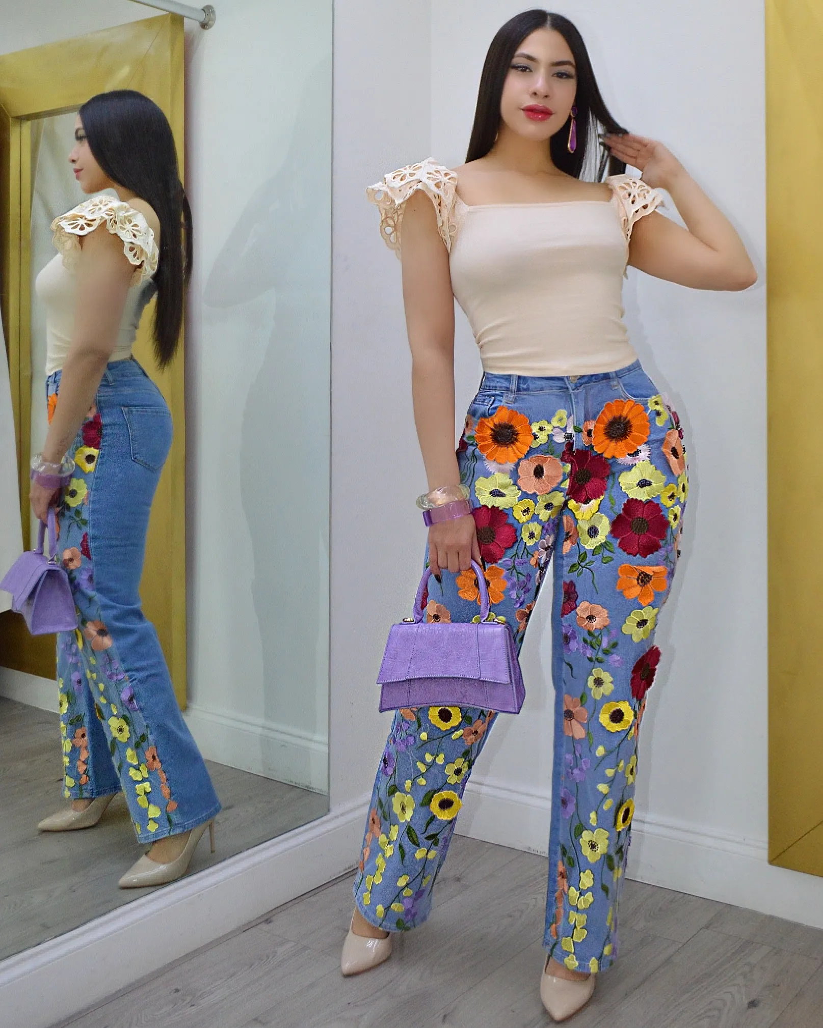 Flower Lover Emboided Straight Leg Jeans