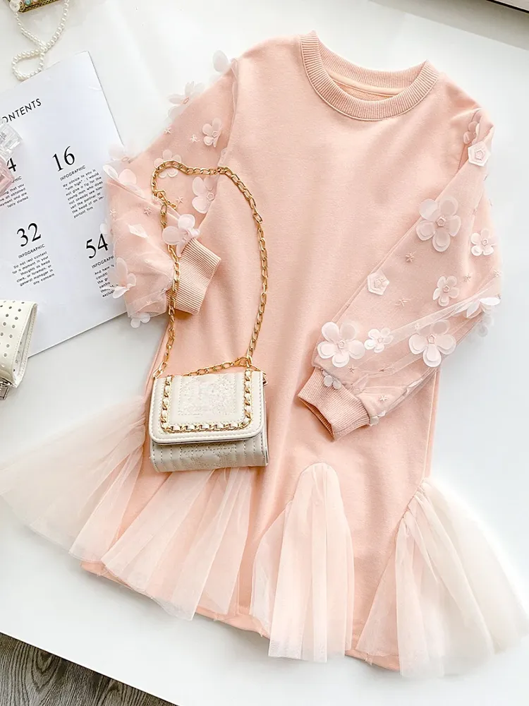 Flower Power Tulle Sleeve Sweater Dress