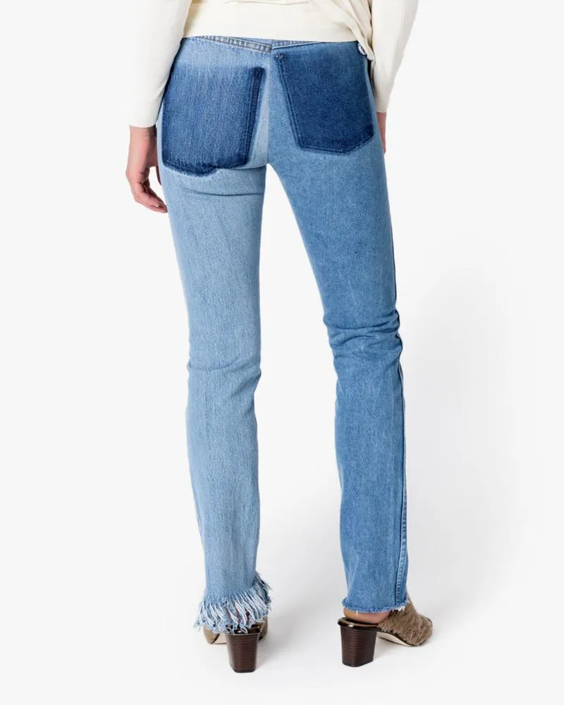 Fringe Slim Denim Pants in Blue