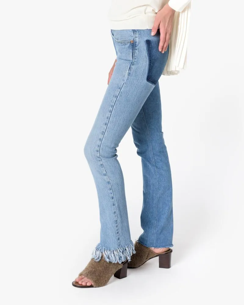 Fringe Slim Denim Pants in Blue