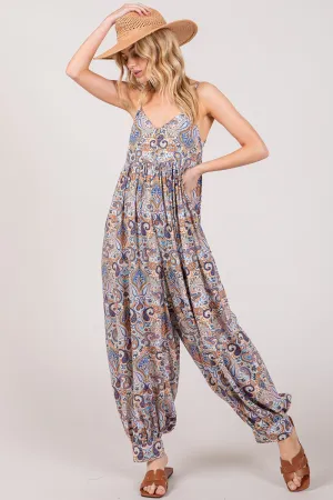 Full Size Multi Paisley Print Sleeveless Jumpsuit