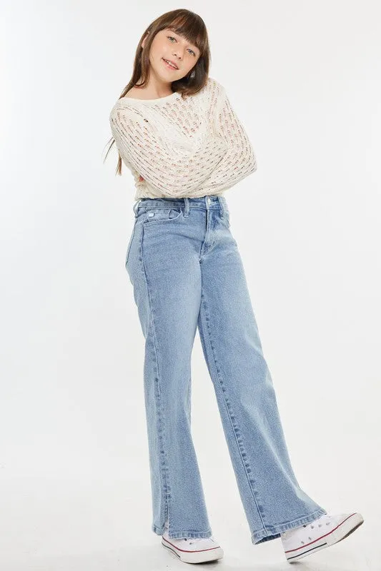 Girls High Rise Wide Leg Jeans